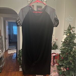 Black Short Sleeve Dress with Patterned Sleeves